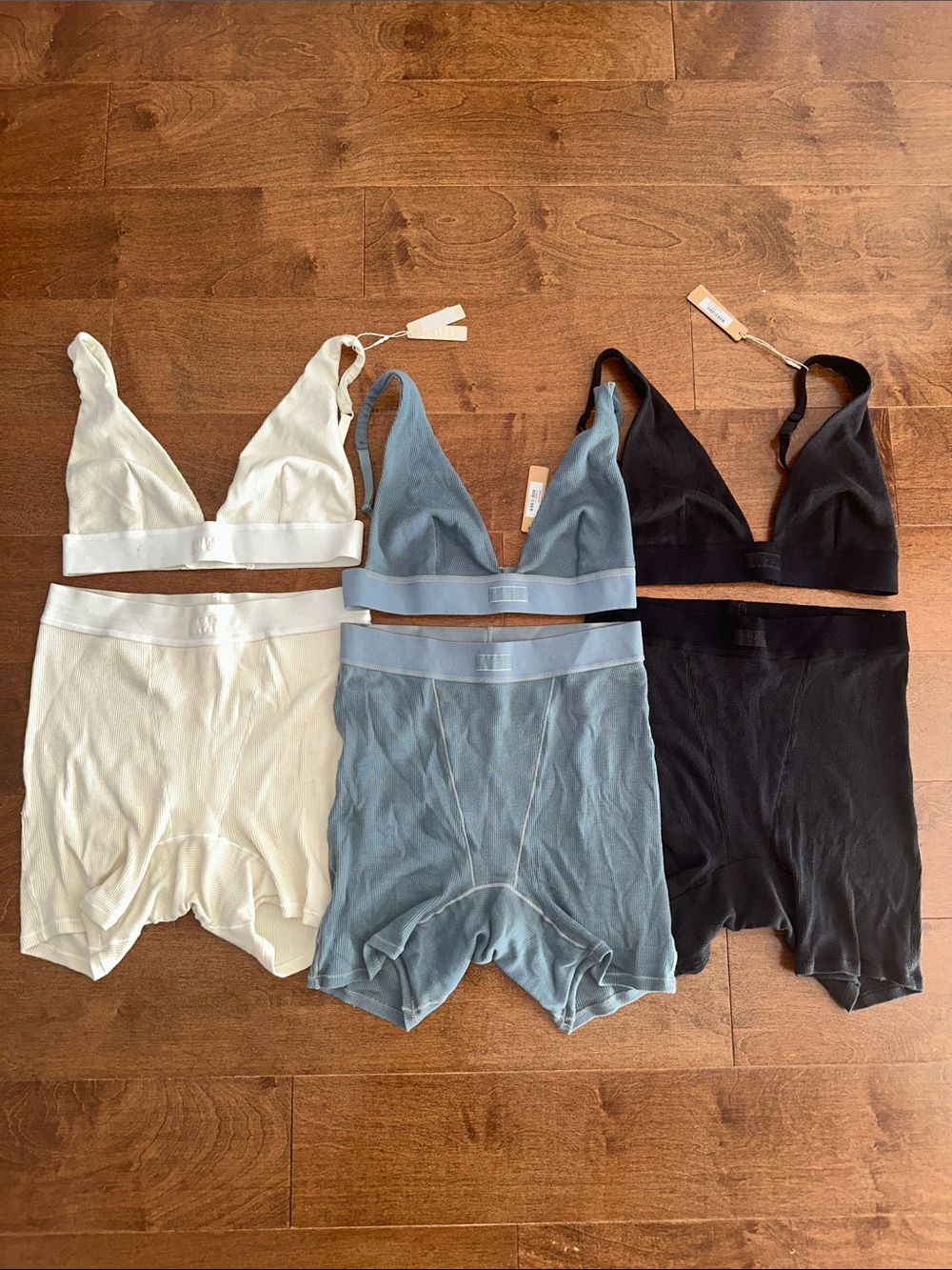 SKIMS COTTON RIB Plunge Bralette, Boxer: Bone, Kyanite, Soot S